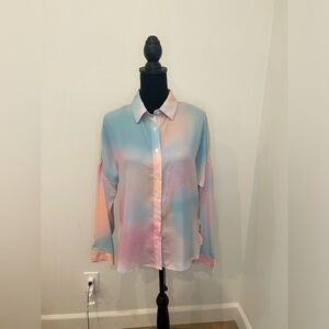 Superdown Pastel Rainbow Women’s Collared Button Down Size Small